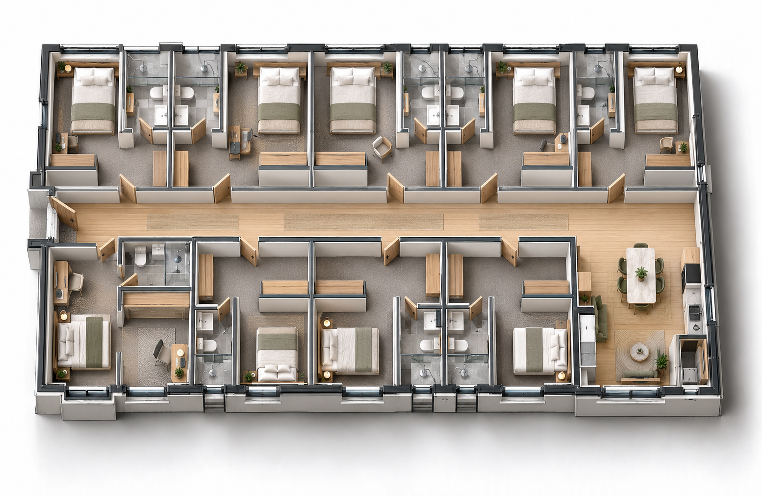 Furnished rooming house floor layout render example 01