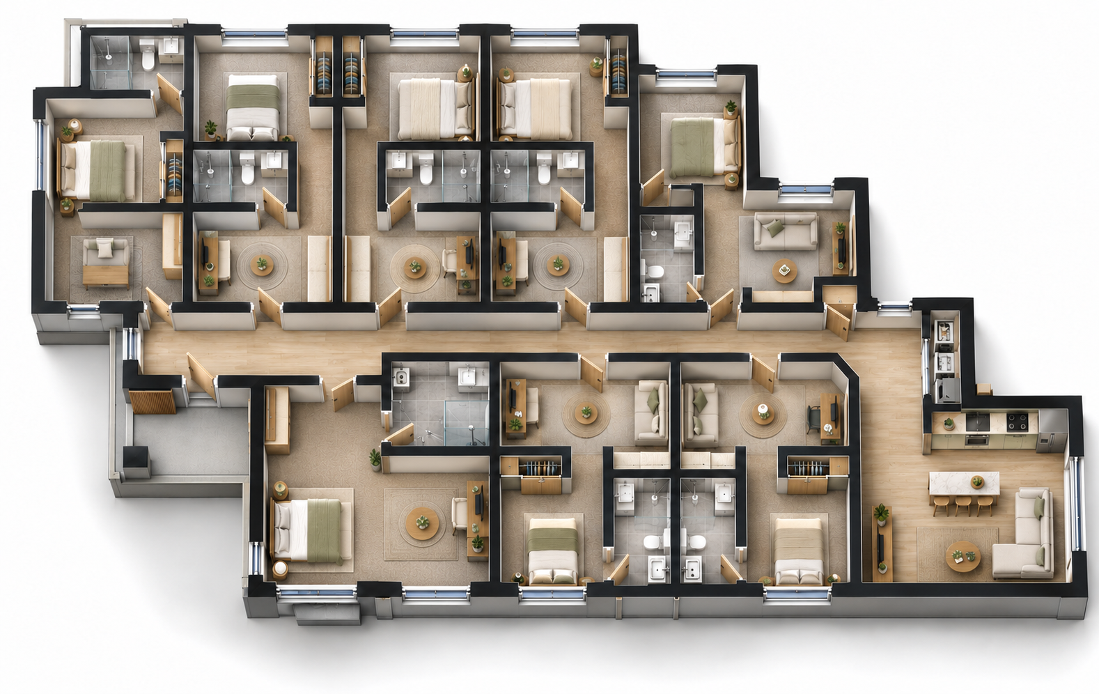 Furnished rooming house floor layout render example 02